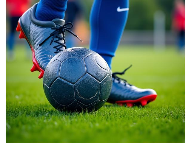 축구공과 정교하게 디자인된 축구화, 역동적인 필드의 모습